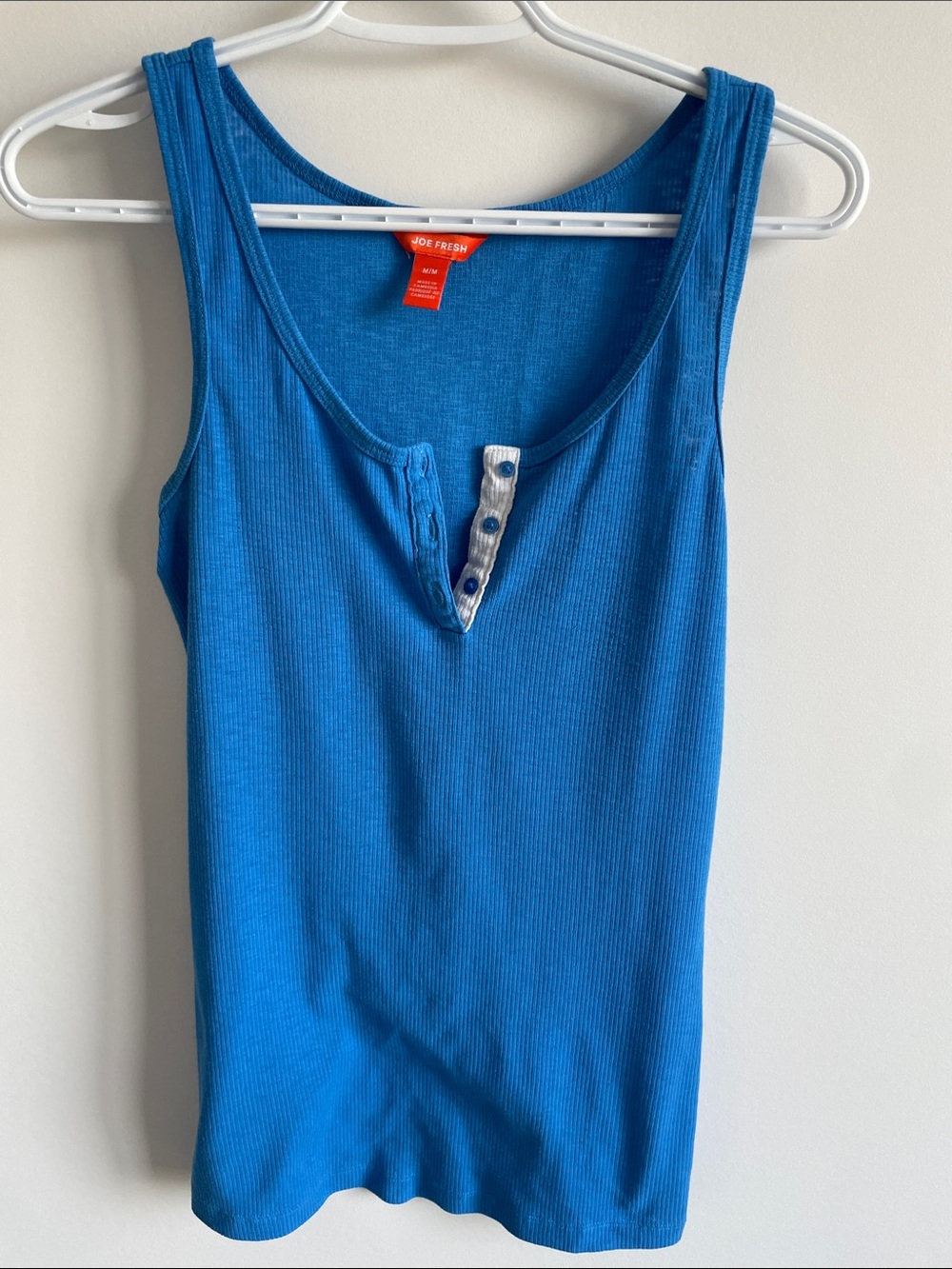 Joe Fresh Vibrant Blue Ribbed Tank with Button Placket